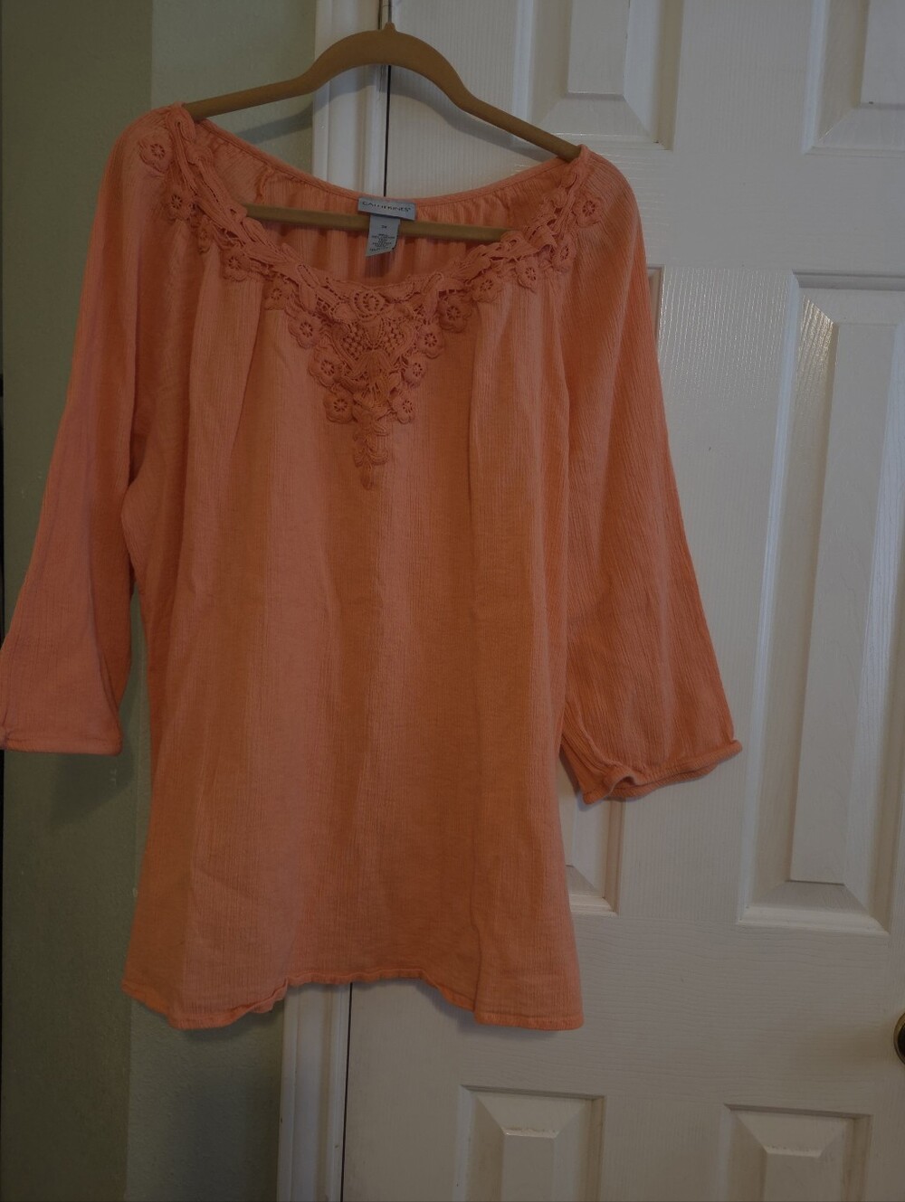 Catherines Coral Lace-Trim Blouse